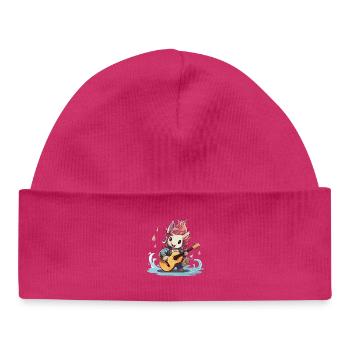 Funkelnder Hase mit Gitarre - Baby Organic Mütze - hot Pink - Vorne