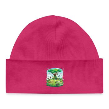 Paradis animal sous l’arbre - Bonnet bébé bio - hot pink - Devant