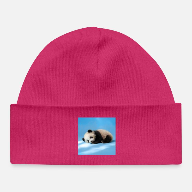 Panda bleu endormi - Bonnet bébé bio - hot pink