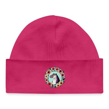 Dino dans le Cercle Floral - Bonnet bébé bio - hot pink - Devant