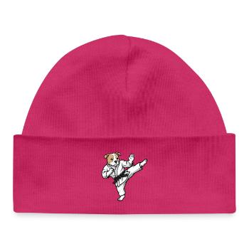 Süßer Pitbull Karate Hund Kampfsport Cartoon - Baby Organic Mütze - hot Pink - Vorne