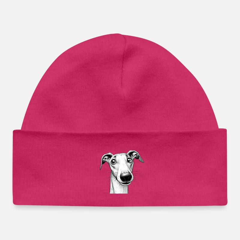 is what? mischievous greyhound - Baby Organic Beanie - hot pink