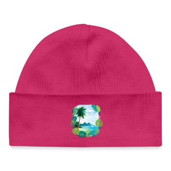 Palm Island Dream Vacation Hawaii Beach Sea Trip - Baby Organic Beanie - hot pink - Front