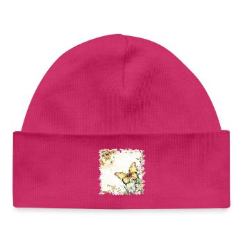 Papillon aquarelle dans le jardin printanier - Bonnet bébé bio - hot pink - Devant