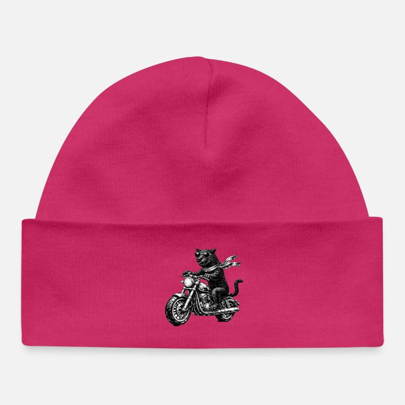 Panthère noire à moto avec des lunettes de soleil - Bonnet bébé bio - hot pink