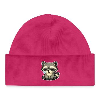 Raton laveur endormi – Dessin animé Raton laveur fatigué - Bonnet bébé bio - hot pink - Devant