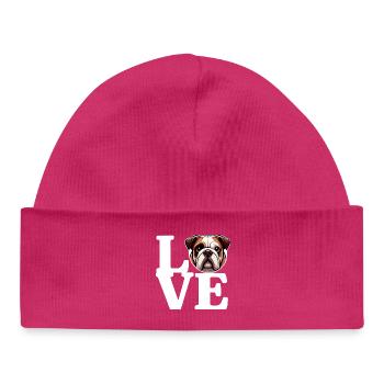 J’ADORE English Bulldog Dog Dog Amateur Drôle - Bonnet bébé bio - hot pink - Devant
