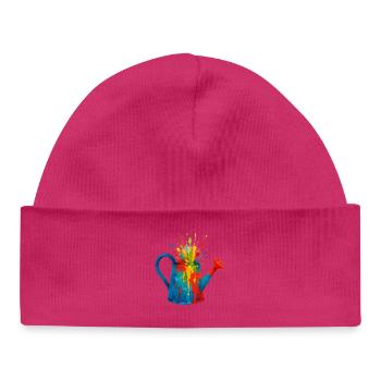 Watering Can Splash Watercolor Painting Gardening - Baby Organic Beanie - hot pink - Front