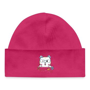 Cat with glasses and flowers - Baby Organic Beanie - hot pink - Front