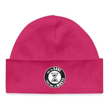 Zeit ist Geld – Sanduhr Warnung - Baby Organic Mütze - hot Pink - Vorne