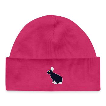 Minimalist Blue Black Rabbit - Baby Organic Beanie - hot pink - Front