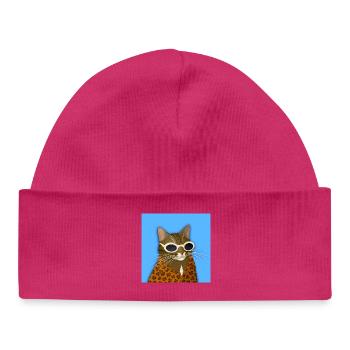 Chat tigré en imprimé léopard - Bonnet bébé bio - hot pink - Devant