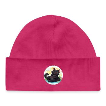 Black cat in the sunshine - Baby Organic Beanie - hot pink - Front