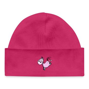 Witziges buckelndes Cartoon Pferd - Springpferd - Baby Organic Mütze - hot Pink - Vorne