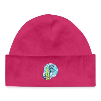 Wellen- und Surfer Motiv mit Mandala - Baby Organic Mütze - hot Pink - Vorne