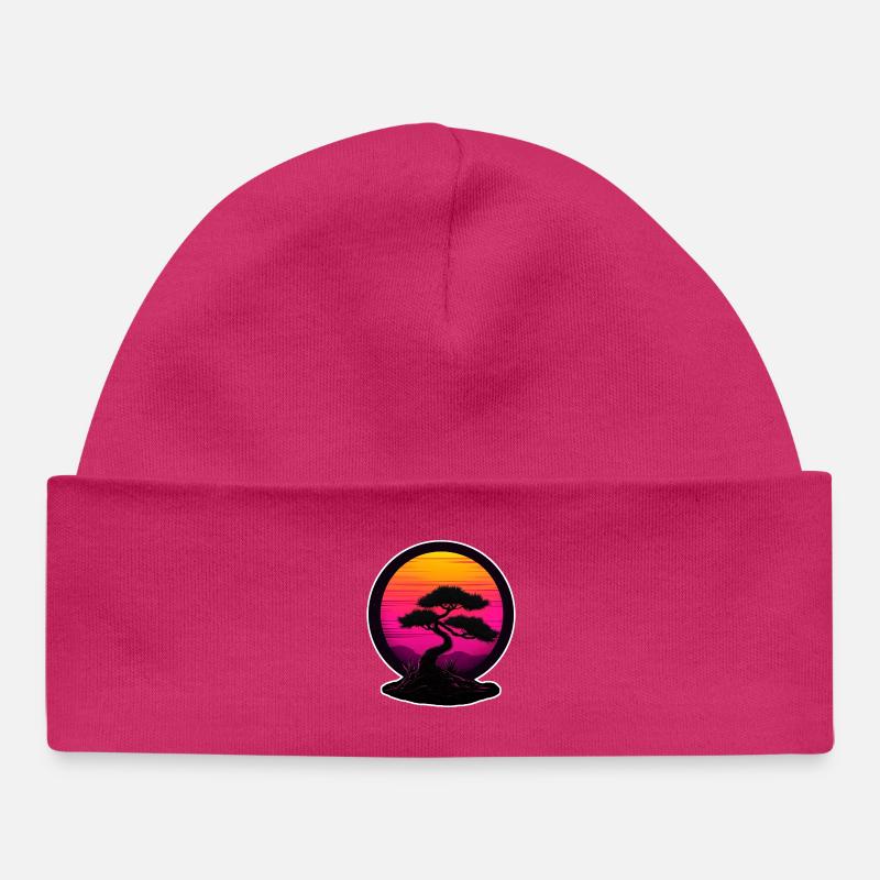 Bonsaï au néon coucher de soleil – Retro Nature Design - Bonnet bébé bio - hot pink