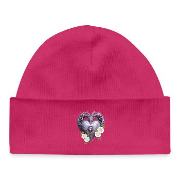 Coeur décoratif avec des roses blanches - Bonnet bébé bio - hot pink - Devant