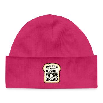 Humorous Bread Body Quote,  Love eating  - Baby Organic Beanie - hot pink - Front