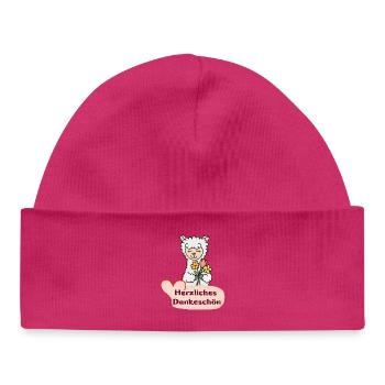 Alpaga fleur : Merci beaucoup - Bonnet bébé bio - hot pink - Devant