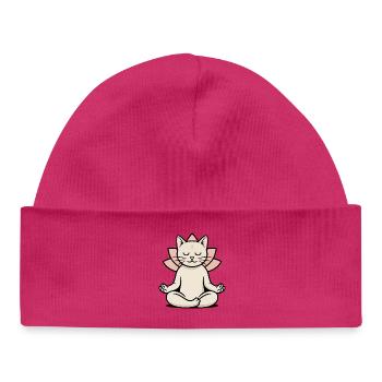 Zen Yoga Cat in Lotus Position - Mindful & Sweet - Baby Organic Beanie - hot pink - Front