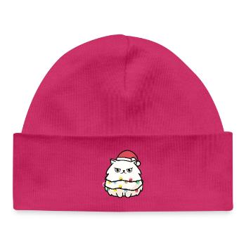 Cuddly kitten with fairy lights - Baby Organic Beanie - hot pink - Front