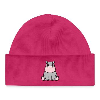 Cute Baby Hippopotamus Sitting Kawaii - Baby Organic Beanie - hot pink - Front