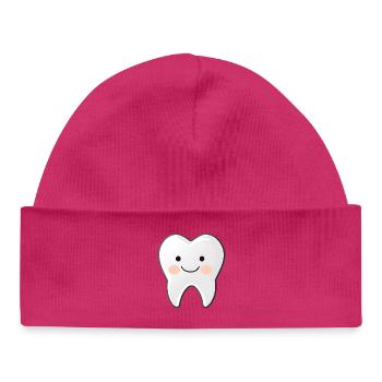 Motif de dessin animé Happy Tooth - Bonnet bébé bio - hot pink - Devant