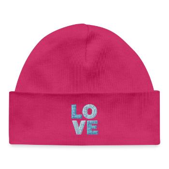 Love Denim Patch Font - Baby Organic Beanie - hot pink - Front