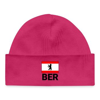 Sporty motif for Berlin with flag and BER - Baby Organic Beanie - hot pink - Front