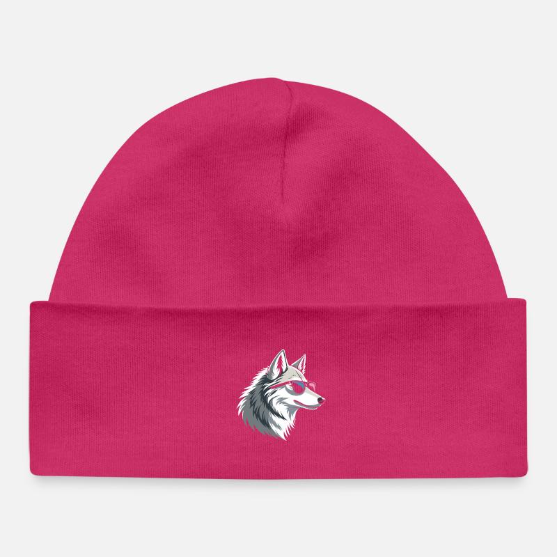 Loup avec lunettes stylé glacial - Bonnet bébé bio - hot pink