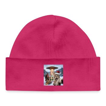 Weihnachtskatze im UFO-Selfie - Baby Organic Mütze - hot Pink - Vorne