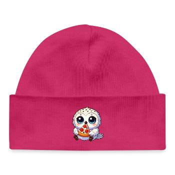 Chouette des neiges mignonne avec pizza de fast-food cartoon - Bonnet bébé bio - hot pink - Devant