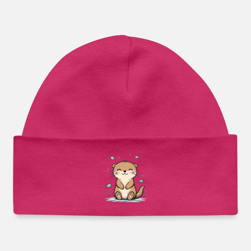 Heureuse Loutre Gribouillée - Bonnet bébé bio - hot pink