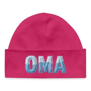 Oma Denim Schriftzug Patchwork Trend - Baby Organic Mütze - hot Pink - Vorne