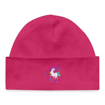 Einhorn Sterne Glitzer Regenbogen - Baby Organic Mütze - hot Pink - Vorne