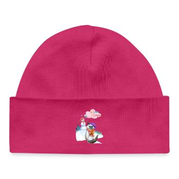Scène de chat et de bonhomme de neige d’hiver confortable - Bonnet bébé bio - hot pink - Devant