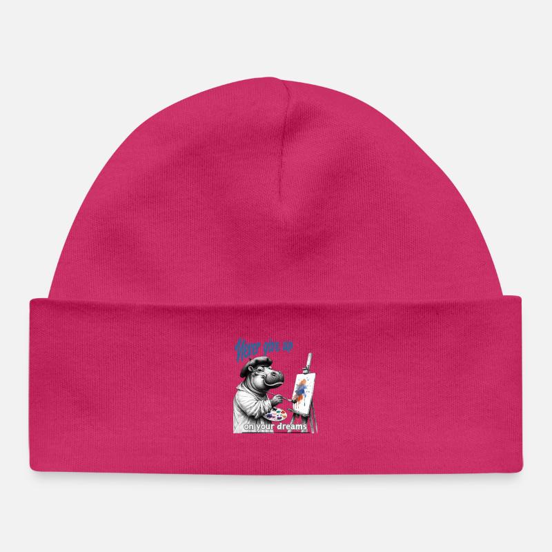 Never give up Painter Hippo - Baby Organic Beanie - hot pink