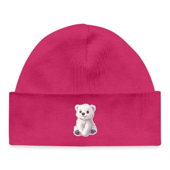 Polar Bear Illustration – Arctic Animal Motif - Baby Organic Beanie - hot pink - Front