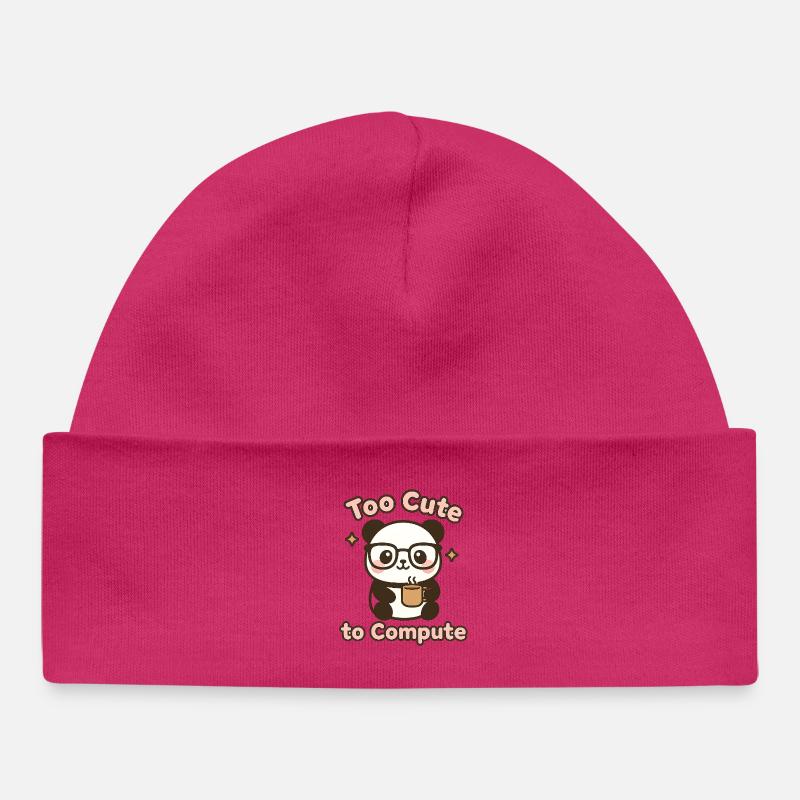 Panda mignon avec des verres et une tasse à café - Bonnet bébé bio - hot pink