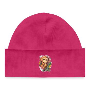 Singe Mignon Singe Cadeau pour les fans de Singe - Bonnet bébé bio - hot pink - Devant
