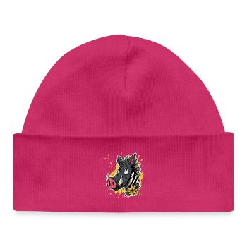 Cartoon Warthog Zebra Flower - Baby Organic Beanie - hot pink - Front