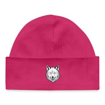 White wolf head illustration - Baby Organic Beanie - hot pink - Front