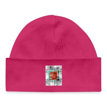 Rust square on grey texture - Baby Organic Beanie - hot pink - Front