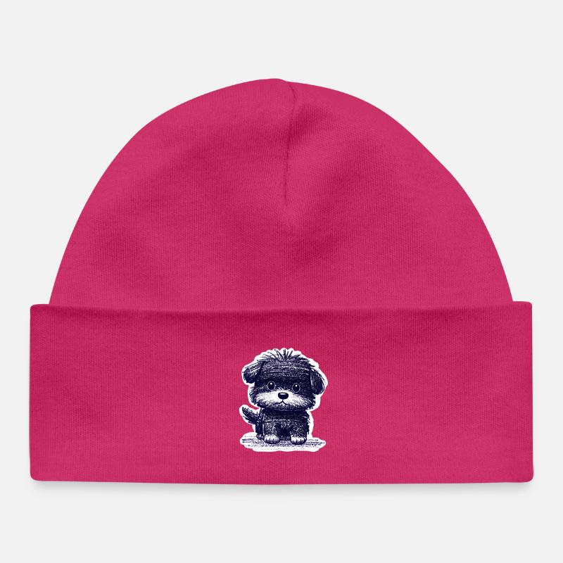 Chiot flou (bleu) - Bonnet bébé bio - hot pink