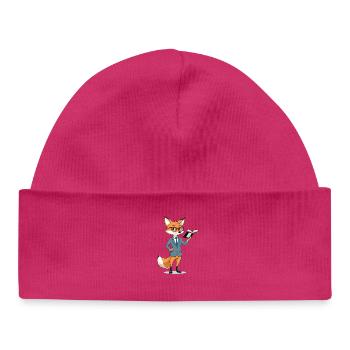 Professeur Fox avec un livre en costume - Bonnet bébé bio - hot pink - Devant