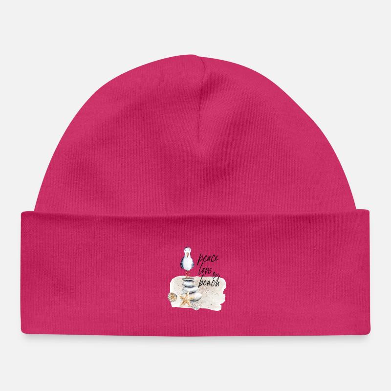 Beach Bird on Stone Stack Watercolors - Baby Organic Beanie - hot pink