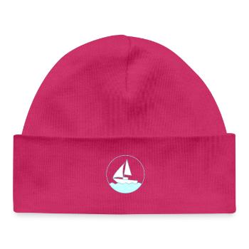 Nautic Design Sailboat Circle Emblem on Waves - Baby Organic Beanie - hot pink - Front