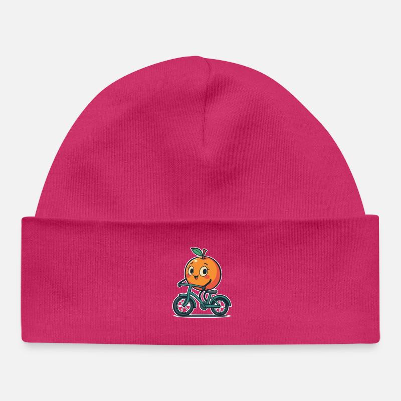 Des fruits orange sur le vélo - Bonnet bébé bio - hot pink