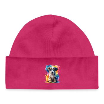 Puppy Watercolor Color Explosion - Baby Organic Beanie - hot pink - Front