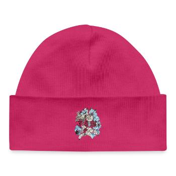 Blue and White Floral Spiral - Baby Organic Beanie - hot pink - Front
